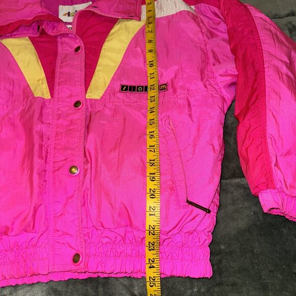 Slalom Vintage Puffer Ski Jacket Women's 10 Pink Pockets Long Sleeve Full Zip - Picture 6 of 11